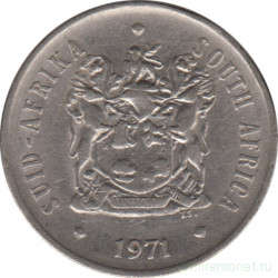 Монета. Южно-Африканская республика (ЮАР). 20 центов 1971 год.