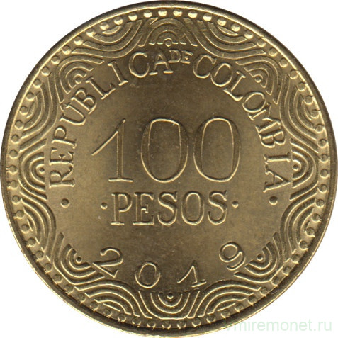 Монета. Колумбия. 100 песо 2019 год.