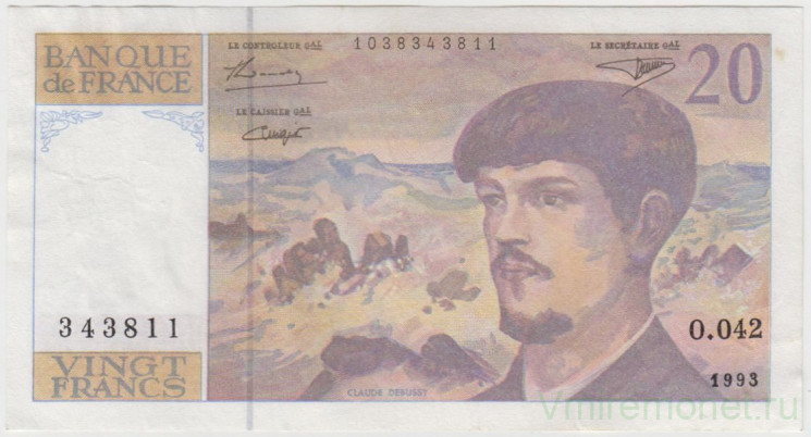 Банкнота. Франция. 20 франков 1993 год. Тип 151g.