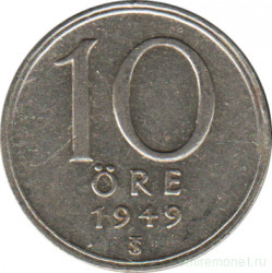 Монета. Швеция. 10 эре 1949 год.