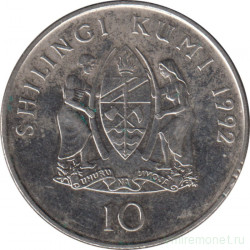 Монета. Танзания. 10 шиллингов 1992 год.