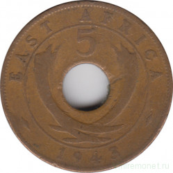 Монета. Британская Восточная Африка. 5 центов 1943 год.