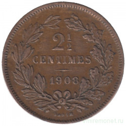 Монета. Люксембург. 2,5 сантима 1908 год. 