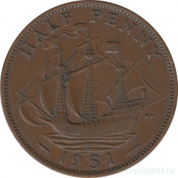Монета. Великобритания. 1/2 пенни 1951 год.