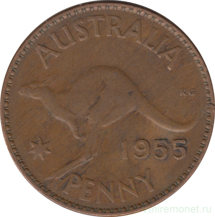 Монета. Австралия. 1 пенни 1955 год.
