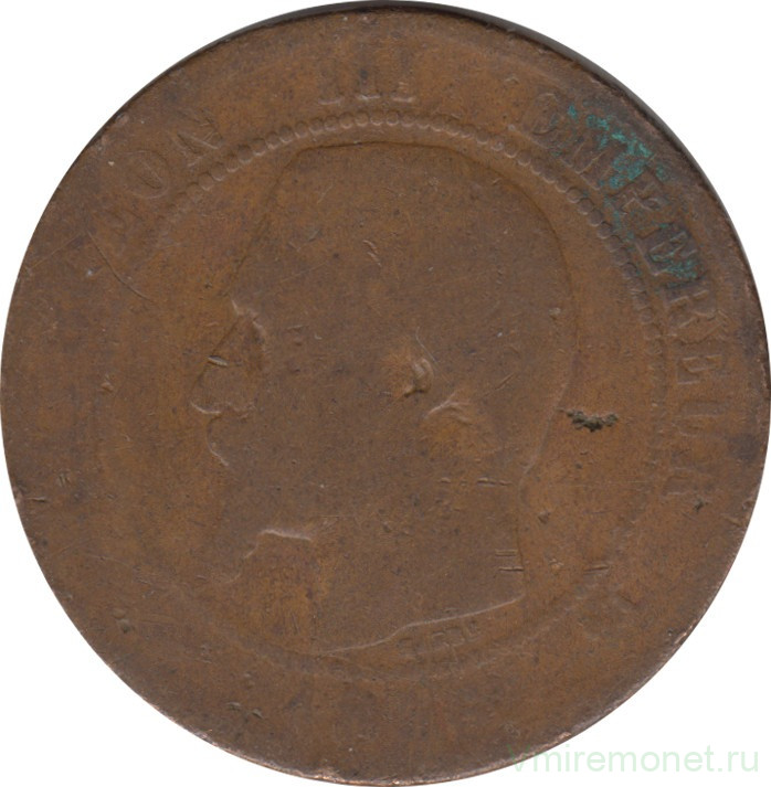 Монета. Франция. 10 сантимов 1856 год. B.