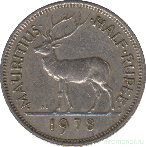 Монета. Маврикий. 1/2 рупии 1978 год.