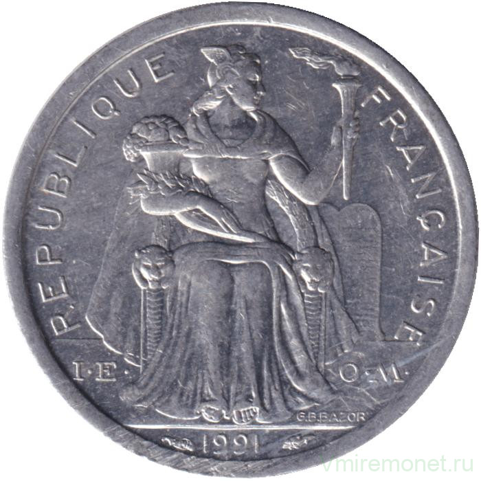 Монета. Новая Каледония. 1 франк 1991 год.