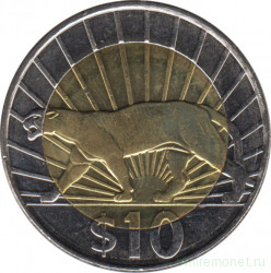 Монета. Уругвай. 10 песо 2011 год.
