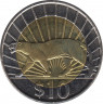 Монета. Уругвай. 10 песо 2011 год.