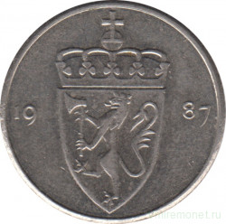 Монета. Норвегия. 50 эре 1987 год.