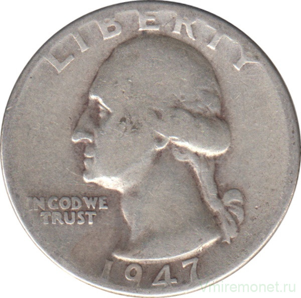 Монета. США. 25 центов 1947 год.