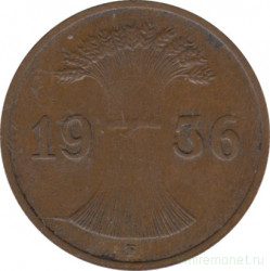 Монета. Германия. Веймарская республика. 1 рейхспфенниг 1936 год. Монетный двор - Штутгарт (F).