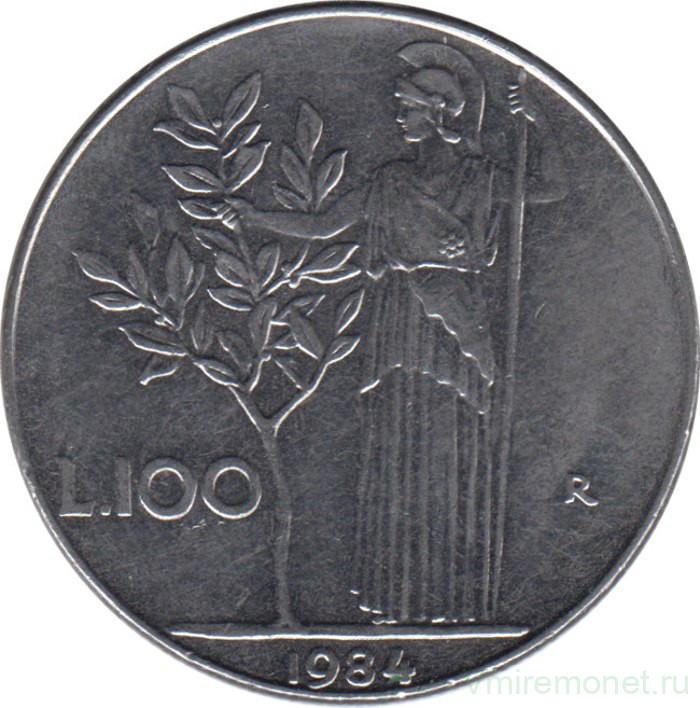 Монета. Италия. 100 лир 1984 год.