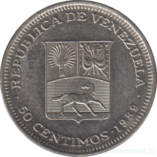 Монета. Венесуэла. 50 сентимо 1989 год.
