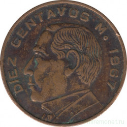 Монета. Мексика. 10 сентаво 1967 год.