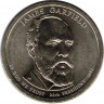 Аверс.Монета. США. 1 доллар 2011 год. Президент США № 20, Джеймс Гарфилд. Монетный двор D.