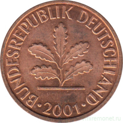 Монета. ФРГ. 1 пфенниг 2001 год. Монетный двор - Штутгарт (F).