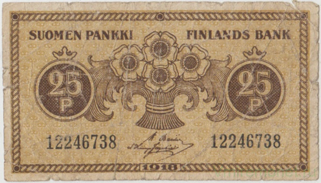 Банкнота. Финляндия. 25 пенни 1916 год. Тип 17.