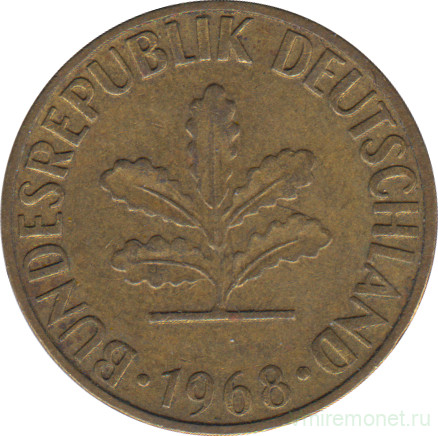 Монета. ФРГ. 5 пфеннигов 1968 год. Монетный двор - Карлсруэ (G).