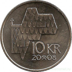 Монета. Норвегия. 10 крон 2008 год.