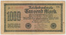 Банкнота. Германия. Веймарская республика. 1000 марок 1922 год. Жёлтая бумага. Водяной знак - шипы. Серийный номер - две буквы, звёздочка, шесть цифр (красные,крупные), две буквы. ав.