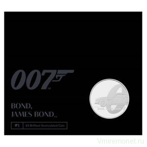 Монета. Великобритания. 5 фунтов 2020 год. Джеймс Бонд. Агент 007. Монета № 1. В буклете.