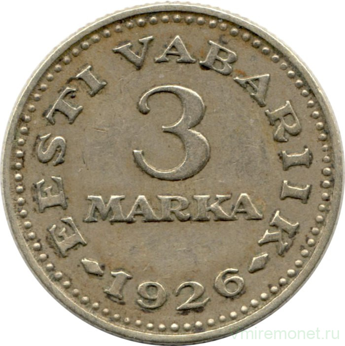 Монета. Эстония. 3 марки 1926 год.