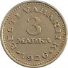 Монета. Эстония. 3 марки 1926 год.