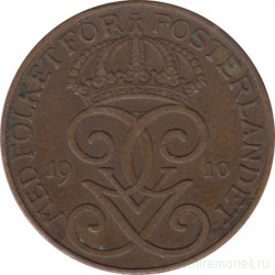 Монета. Швеция. 2 эре 1910 год .