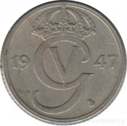 Монета. Швеция. 25 эре 1947 год (никелевая бронза).
