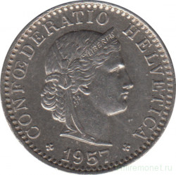 Монета. Швейцария. 20 раппенов 1957 год.