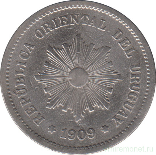 Монета. Уругвай. 5 сентесимо 1909 год.