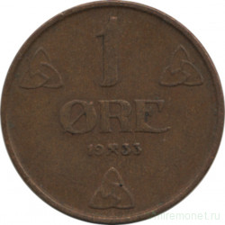 Монета. Норвегия. 1 эре 1933 год.