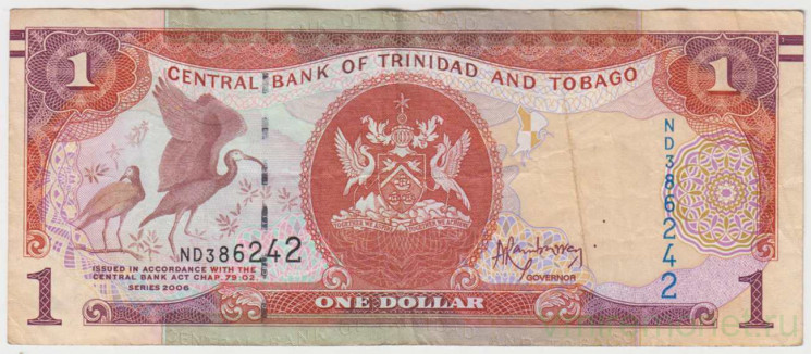 Банкнота. Тринидад и Тобаго. 1 доллар 2006 год. Тип 46А(1).