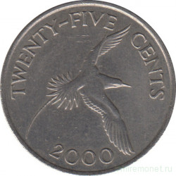 Монета. Бермудские острова. 25 центов 2000 год.