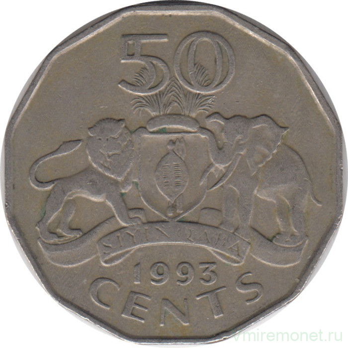 Монета. Свазиленд. 50 центов 1993 год.