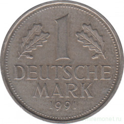 Монета. ФРГ. 1 марка 1991 год. Монетный двор - Карлсруэ (G).