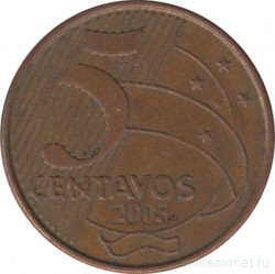 Монета. Бразилия. 5 сентаво 2005 год.