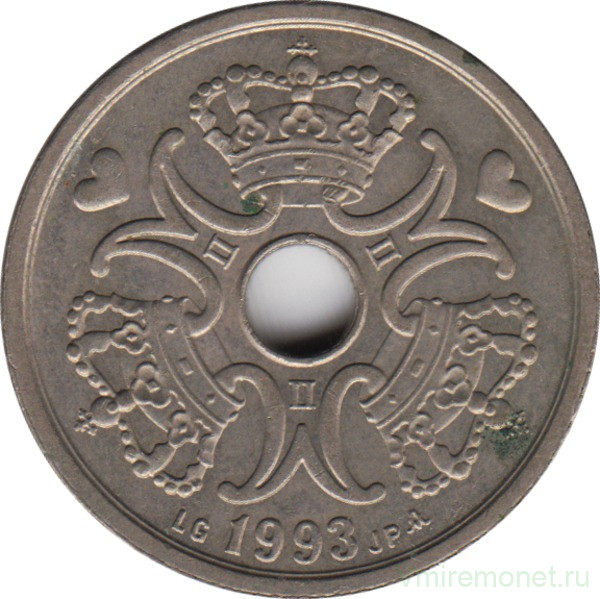 Монета. Дания. 2 кроны 1993 год.