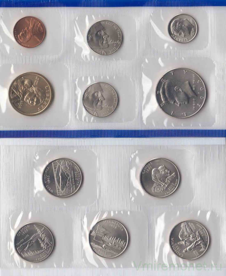Сколько стоит монета 2005. Набор монет монетный двор. Монеты 2005 5$. 50 Центов монета 2005 года. 5 Центов монета 2005.