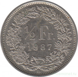 Монета. Швейцария. 1/2 франка 1987 год.