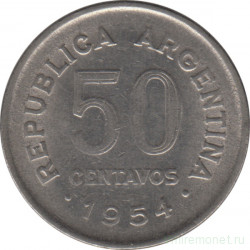 Монета. Аргентина. 50 сентаво 1954 год.