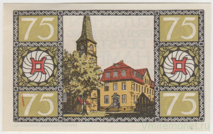 Бона. Нотгельд. Германия. Город Хамелн. 75 пфеннигов 1921 год. Вариант 566.3.6.