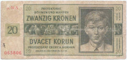 Банкнота. Протекторат Богемия и Моравия. 20 крон 1944 год. Тип 9а (2). 