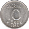 Монета. Швеция. 10 эре 1958 год. ав.