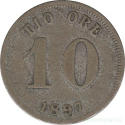 Монета. Швеция. 10 эре 1897 год.
