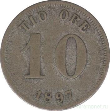 Монета. Швеция. 10 эре 1897 год.