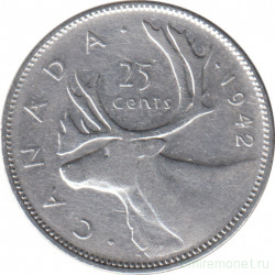 Монета. Канада. 25 центов 1942 год.