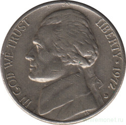 Монета. США. 5 центов 1972 год. Монетный двор D.